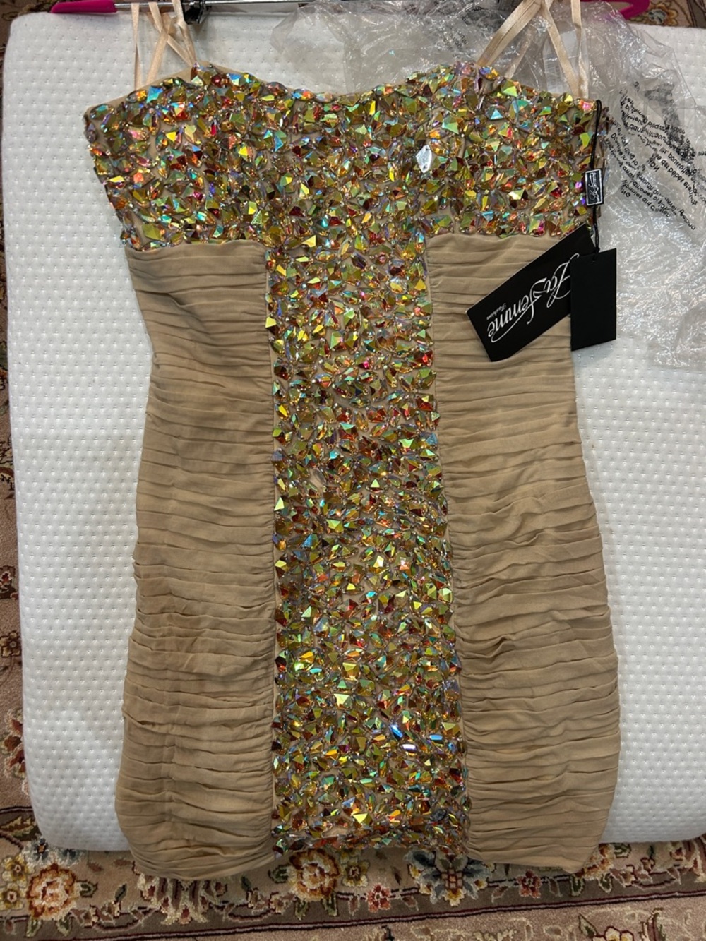 La Femme Sequin and Ruched Gold Cocktail Dress-8- NWT